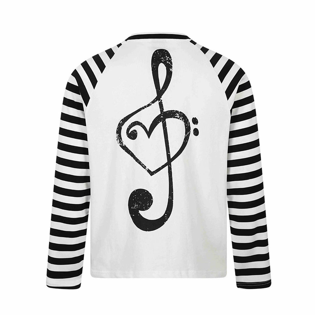 Unisex Long-Sleeve Raglan Longsleeve with Music Print and Striped Sleeves Mune Fashion
