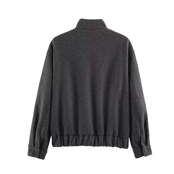 Women's short-cut boxy wool blouson with stand-up collar, elastic waistband, and large patch flap pockets Mune Fashion