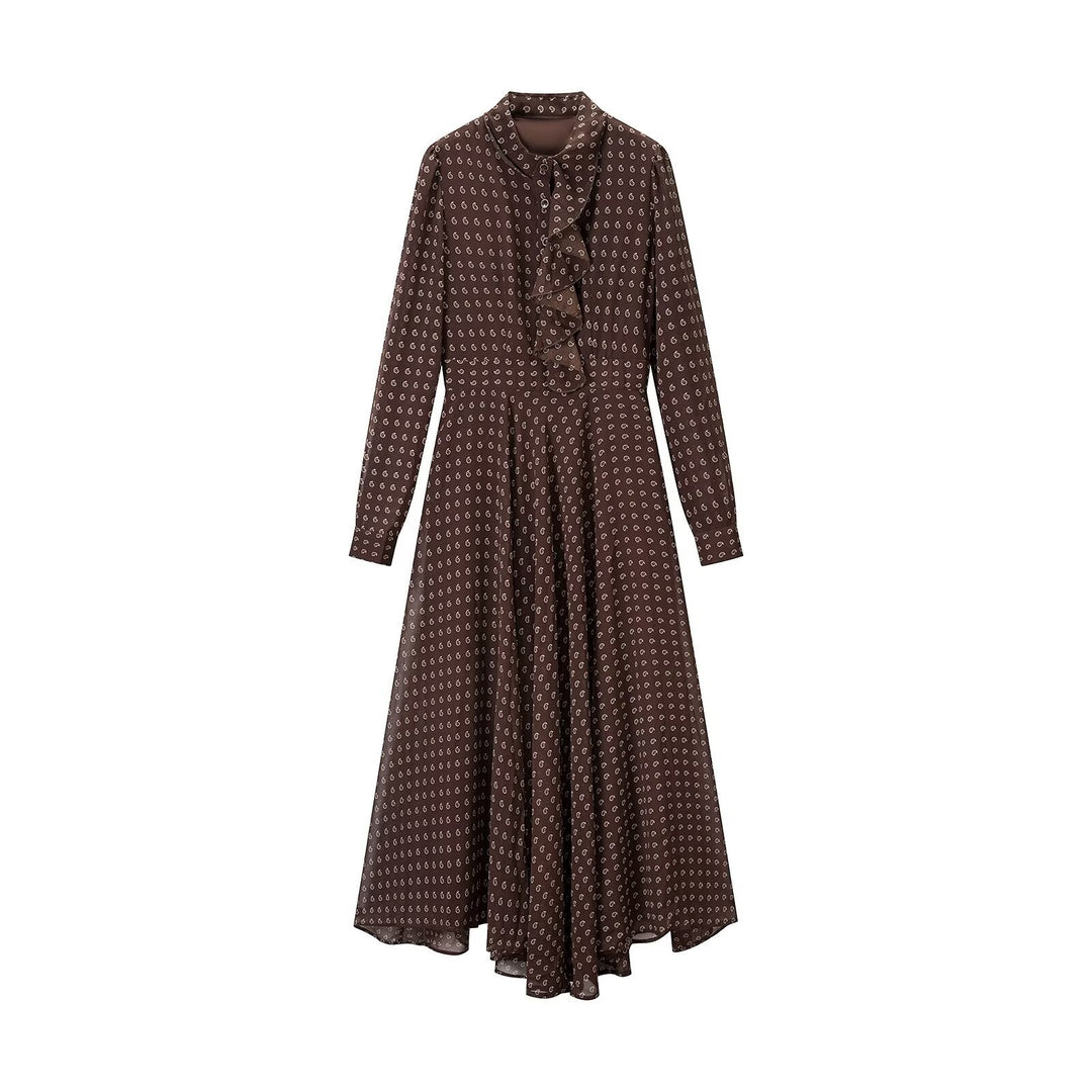 Ladies' midi dress with ruffle trim and fitted A-line silhouette Mune Fashion