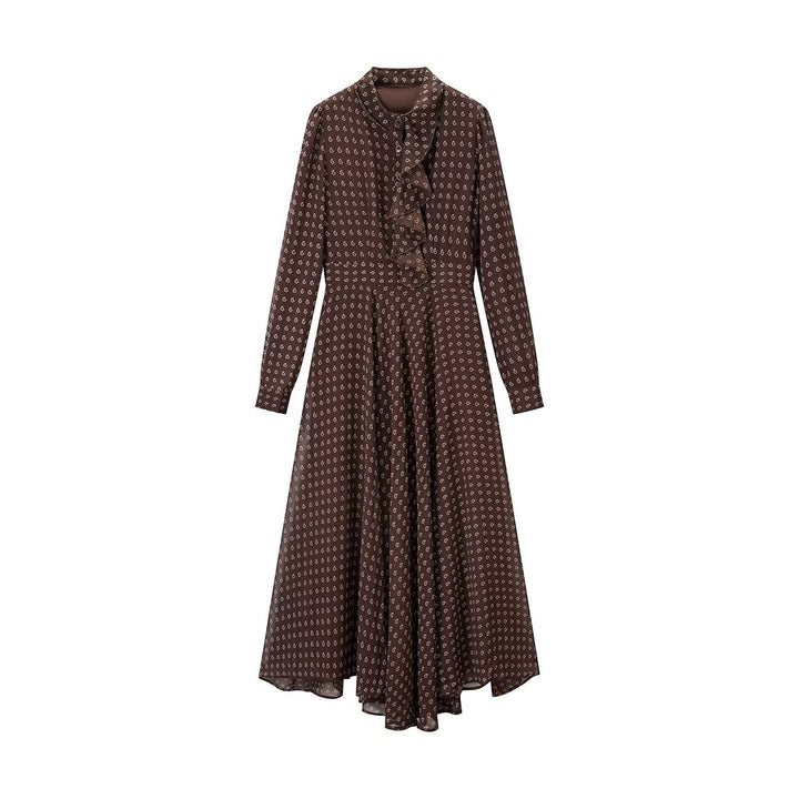 Ladies' midi dress with ruffle trim and fitted A-line silhouette Mune Fashion