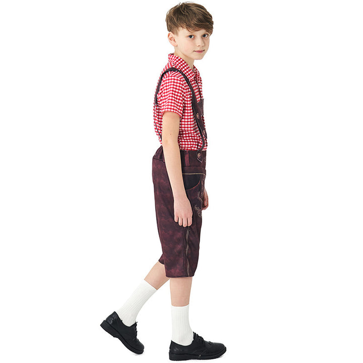 Women nan traditional Trachten lederhosen with adjustable straps and checked blouse set Mune Fashion
