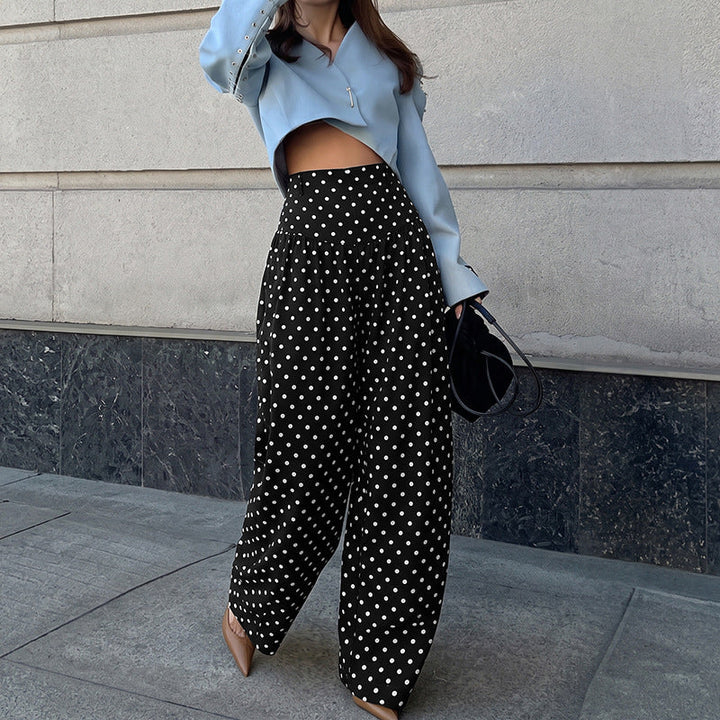 Women's High-Waist Palazzo Pants with Wide Leg and Polka Dot Print Mune Fashion