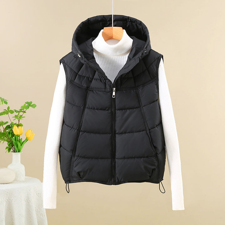 Women Slim Windproof Hooded Padded Vest with Adjustable Hem Mune Fashion