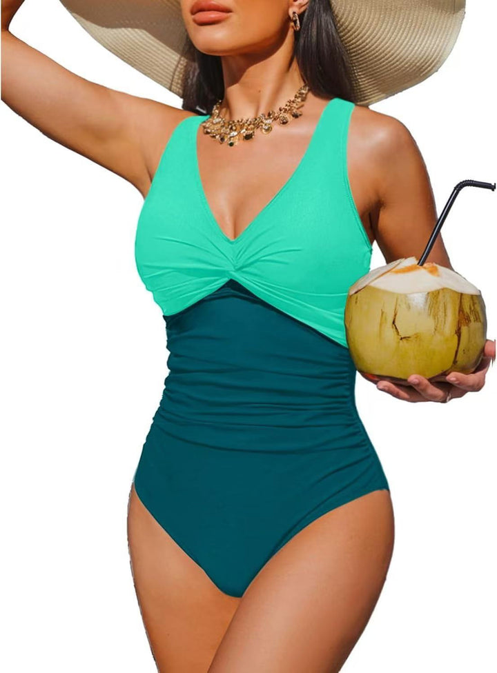 Ladies Elegant One-Piece Swimsuit with Fashionable Twist Mune Fashion