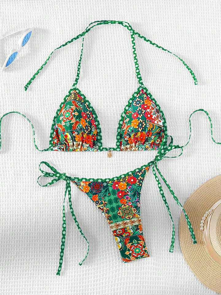 Women's Triangle Bikini with colorful floral pattern and adjustable straps Mune Fashion