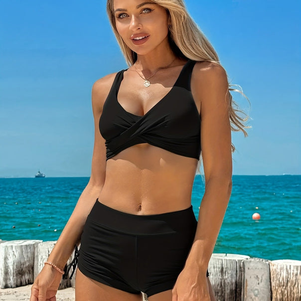 Women's Sportive Bikini Set with Wrap Top and High-Cut Shorts Mune Fashion