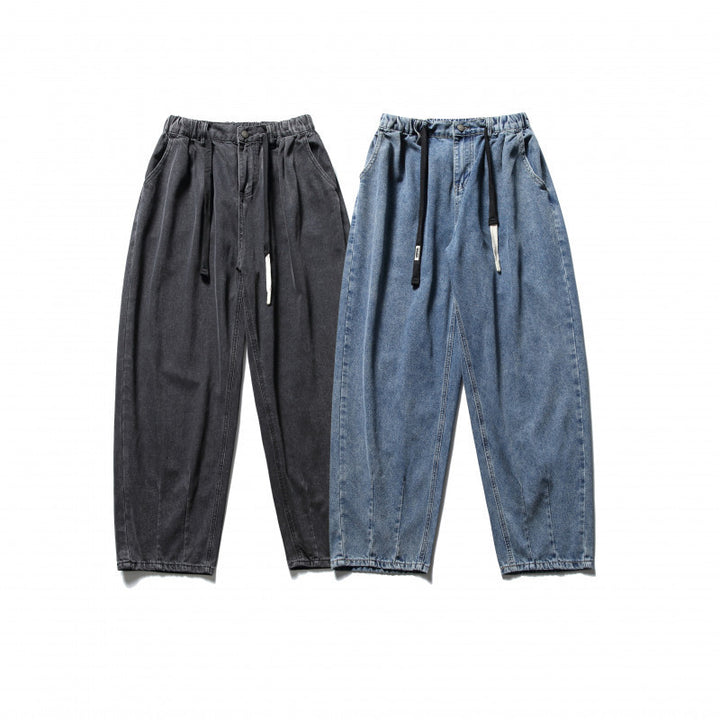 Unisex Wide Baggy Jeans with elastic waistband, drawstring and patch back pockets Mune Fashion