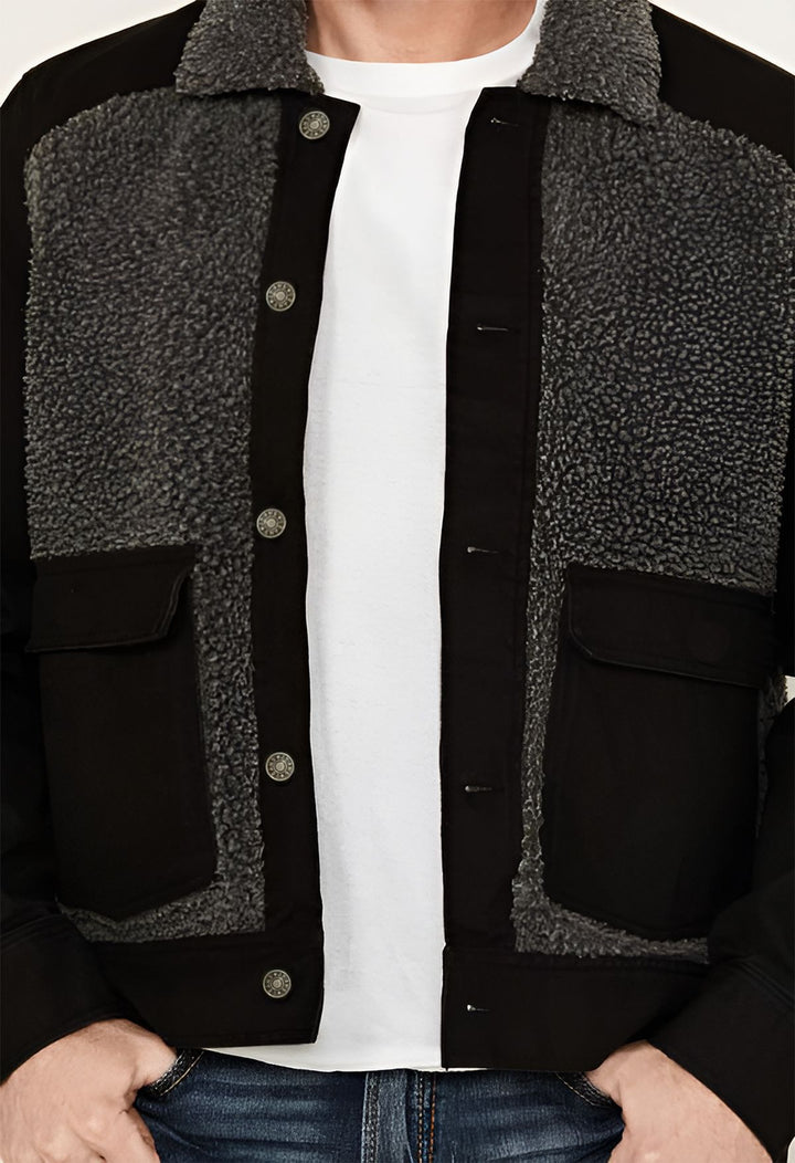 Men's overshirt jacket with teddy lining, patch pockets and button placket Mune Fashion