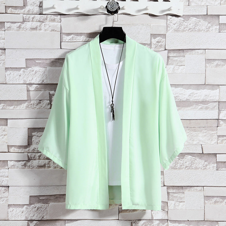 Men's kimono-style short jacket in oversized cut with open design and soft drape Mune Fashion