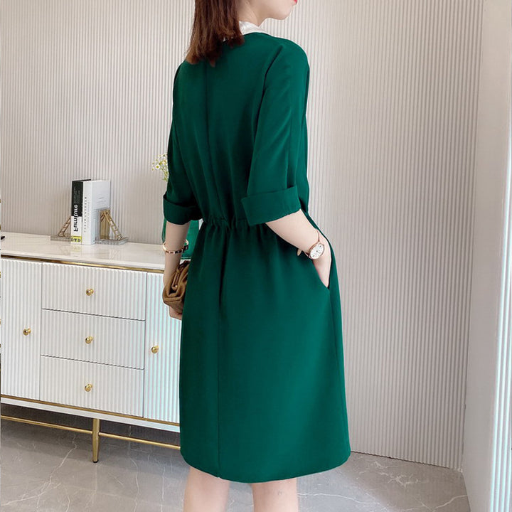 Women Casual Midi Dress with Contrasting Collar Mune Fashion