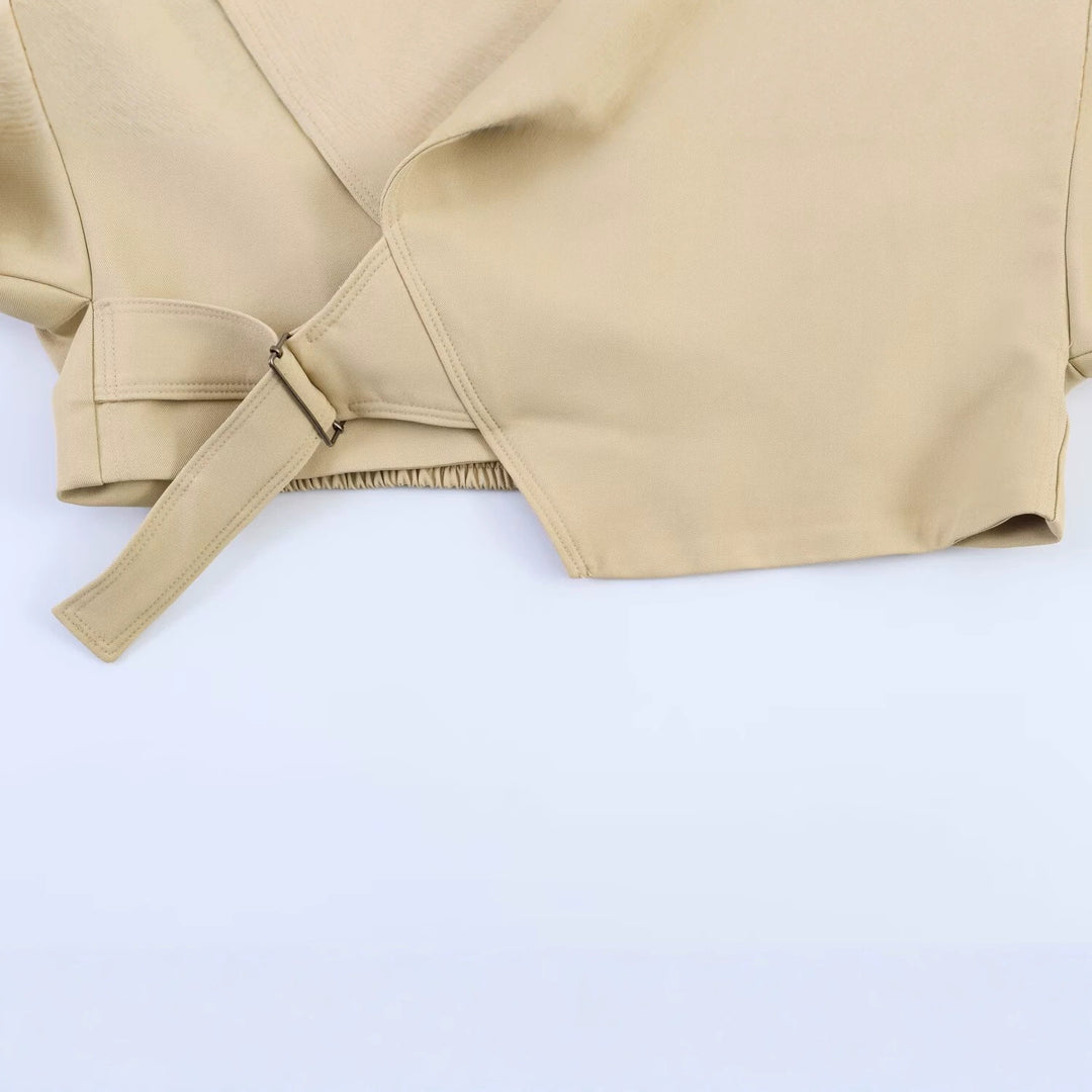 Women's Oversized Cropped Jacket with Large Shawl Collar, Waist Belt, and Balloon Sleeves Mune Fashion