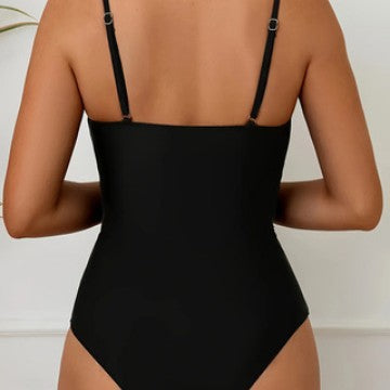 Women's one-piece swimsuit with elegant V-neckline and fashionable gathering element Mune Fashion