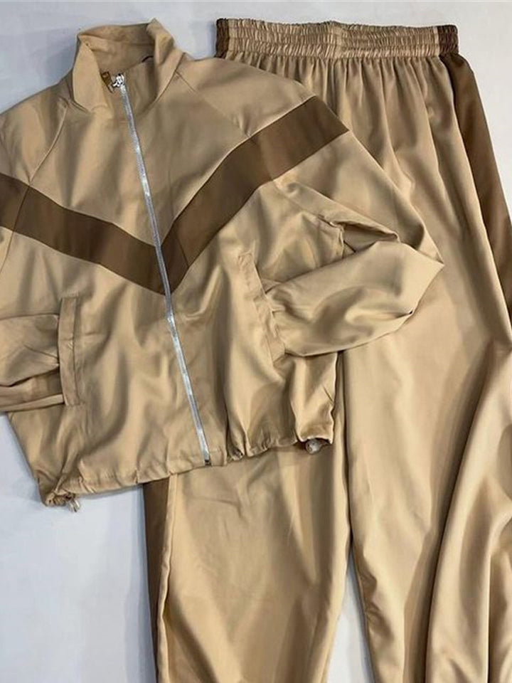Women's Retro Tracksuit with Zip Jacket and Elastic Waist Pants Mune Fashion