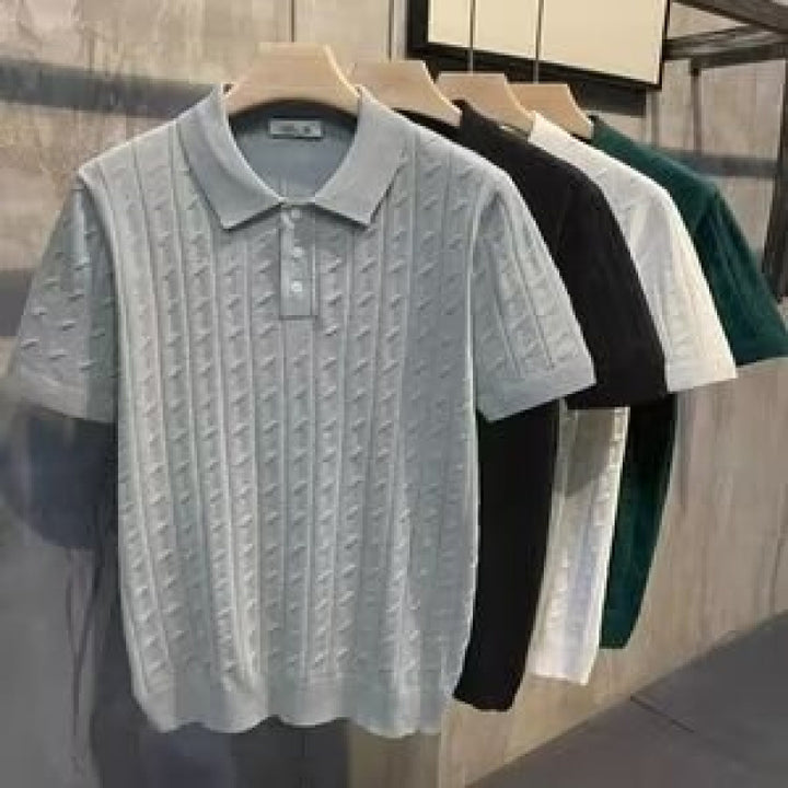 Men's Elegant Short Sleeve Polo Shirt with Textured Design Mune Fashion