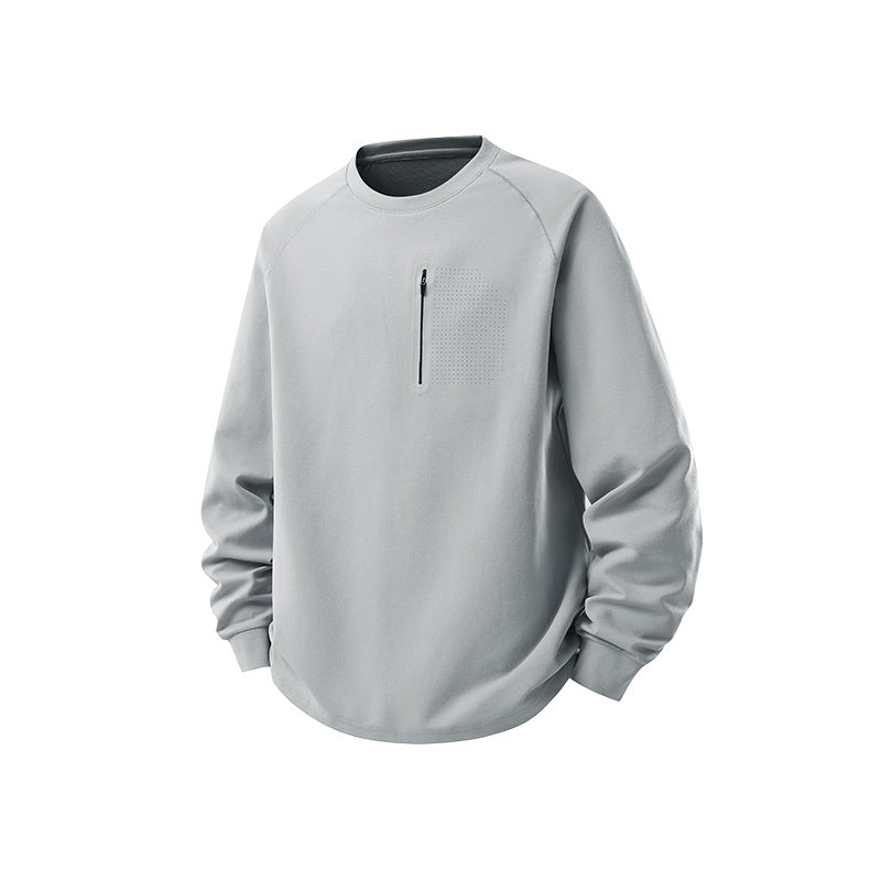 Men's crew neck sweatshirt with chest zipper, perforated utility flap, and relaxed fit Mune Fashion