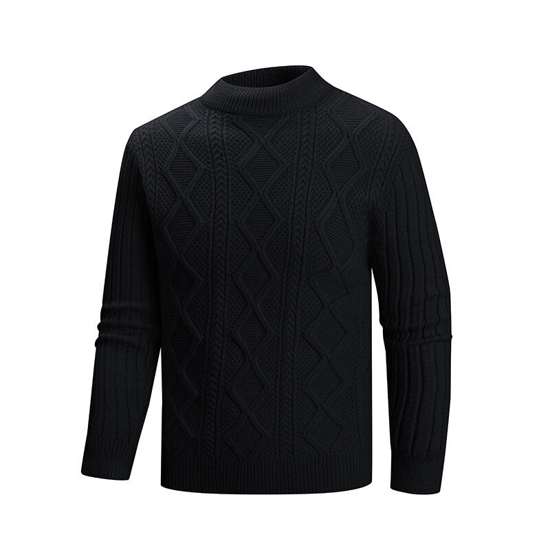 Men's Cable Knit Mock Neck Sweater made of fine wool blend with cable pattern Mune Fashion