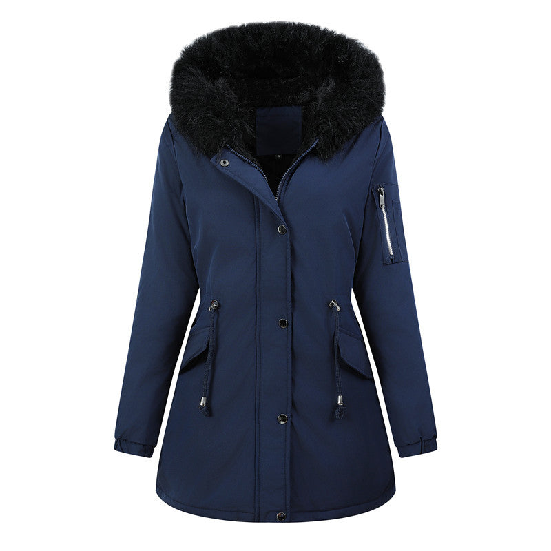 Ladies winter parka with removable faux fur hood and belted drawstring Mune Fashion