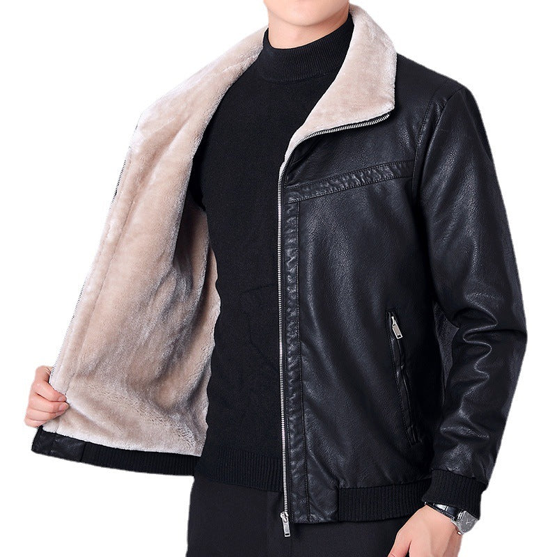 Men's padded faux leather bomber jacket with Sherpa collar and warming teddy lining Mune Fashion