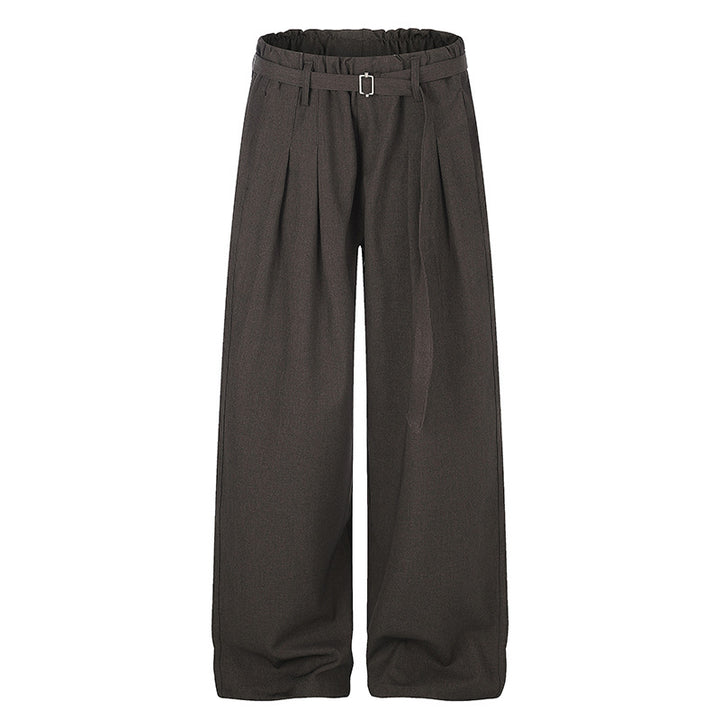 Ladies Wide High-Waist Palazzo Pants with Paperbag Waist, Pleats and Ties Belt Mune Fashion