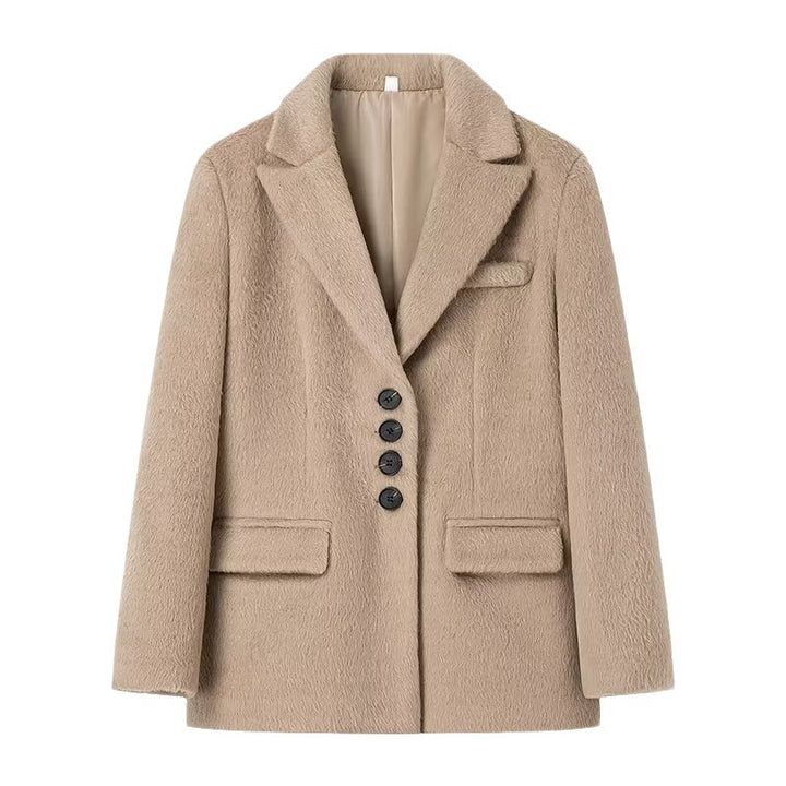 Ladies short blazer with textured faux fur look and lapel collar Mune Fashion
