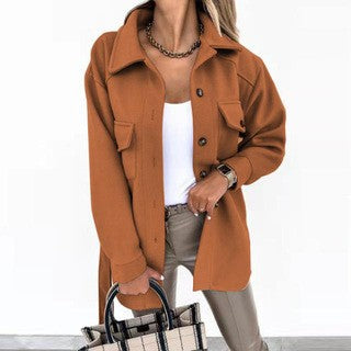 Women's oversized shirt jacket made of wool blend with patch pockets Mune Fashion