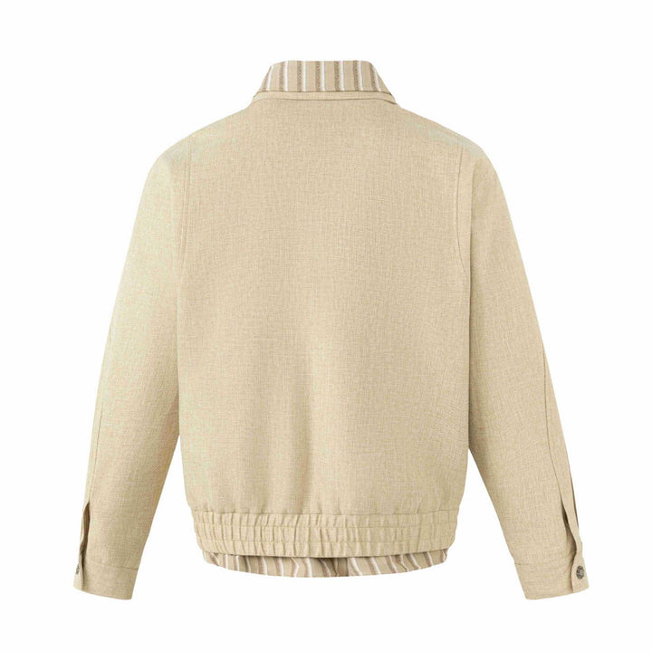 Women's Lightweight Boxy Blouson Jacket in Linen Look with Striped Inner Collar Mune Fashion