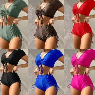 Women’s Sporty Bikini Set with Fashionable Gathering Mune Fashion