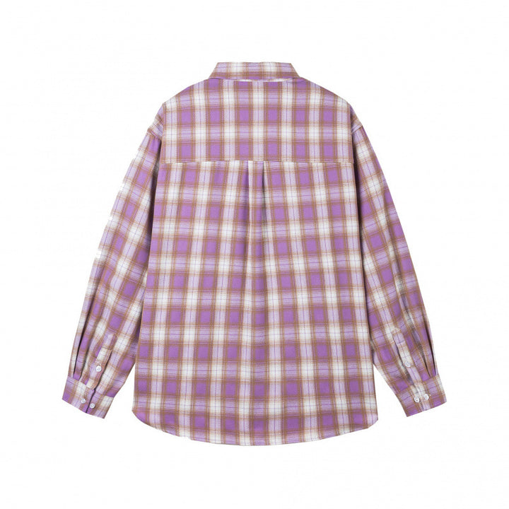 Women's Oversized Checked Flannel-Look Shirt with Rounded Hem and Chest Pocket Mune Fashion