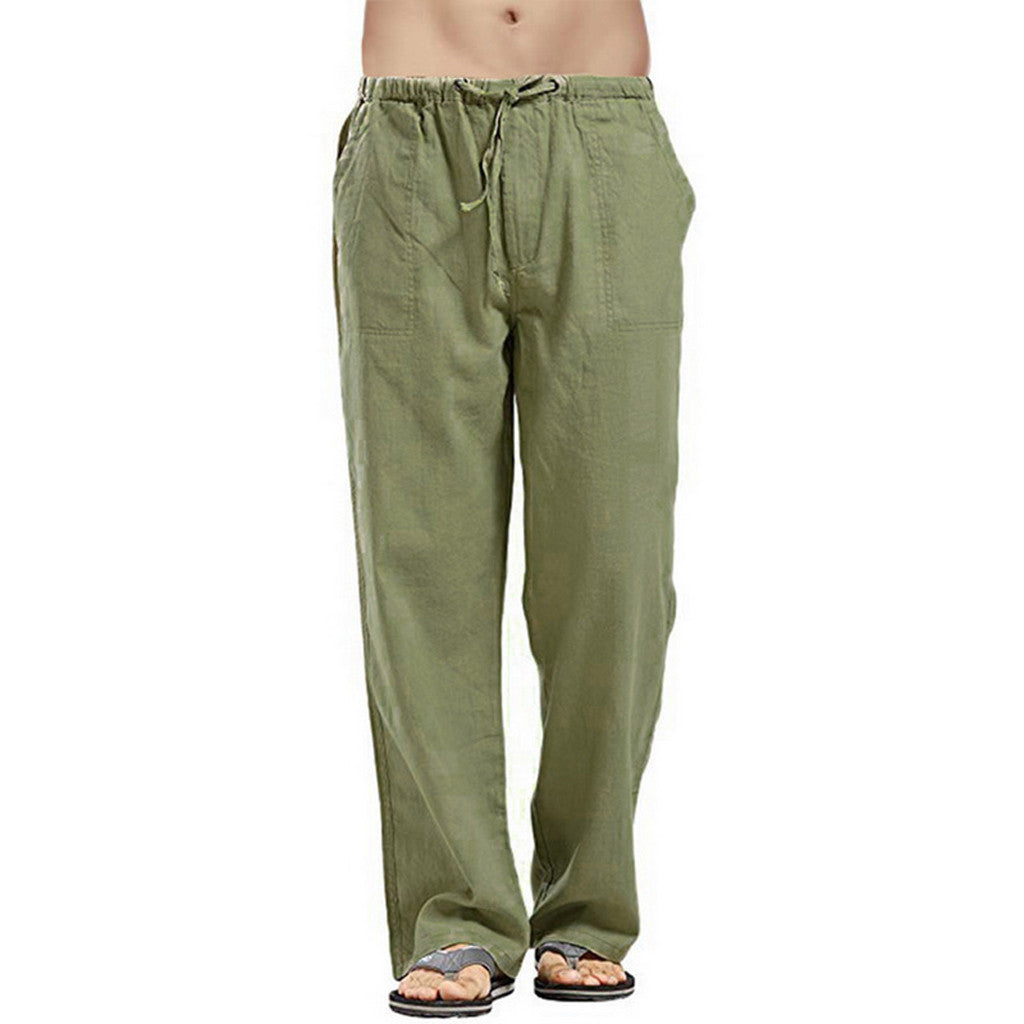 Men's Casual Linen Pants with Drawstring Waist and Straight Leg Mune Fashion