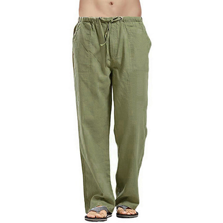 Men's Casual Linen Pants with Drawstring Waist and Straight Leg Mune Fashion