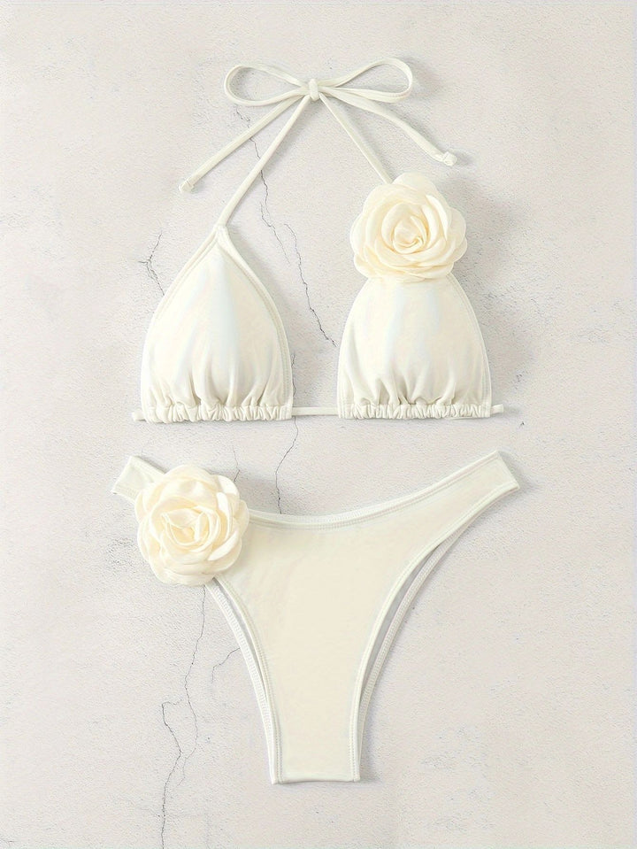 Women Sexy Triangle Bikini with Flower Details Mune Fashion