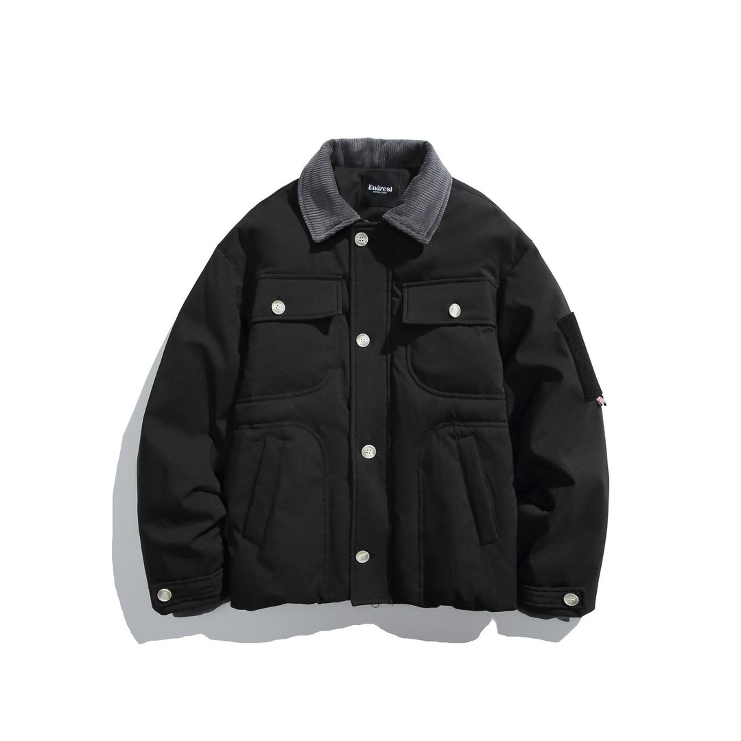 Men's insulated field jacket in workwear style with cord collar, elbow patches, and patch pockets Mune Fashion