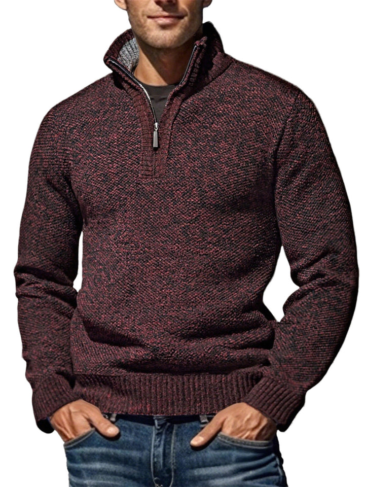 Men's structured half-zip troyer with distinctive knit pattern and stand-up collar Mune Fashion