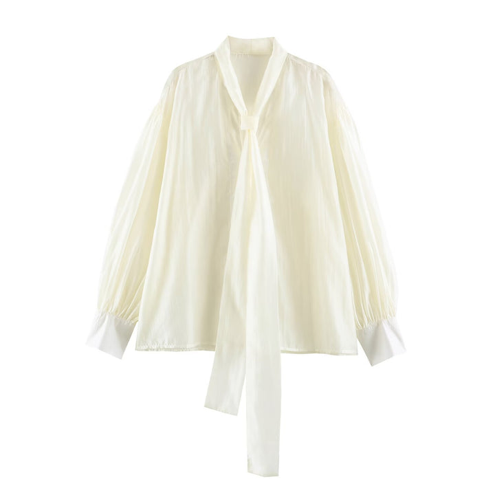 Ladies' tie blouse with wide oversized cut, balloon sleeves, and tie scarf Mune Fashion