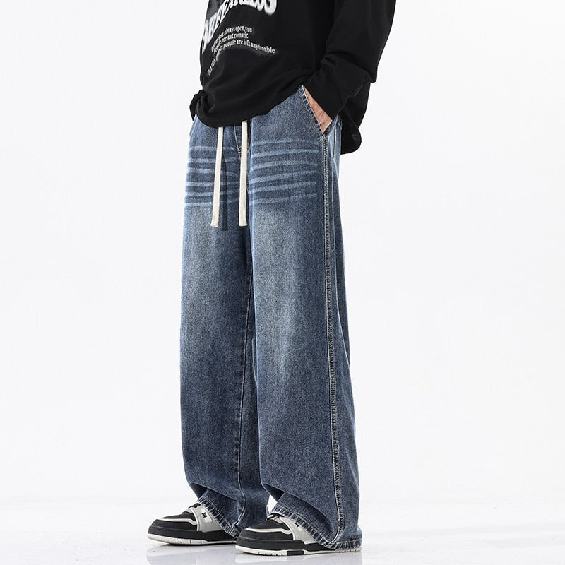 Men Comfortable and Casual Wide-Cut Jeans Mune Fashion