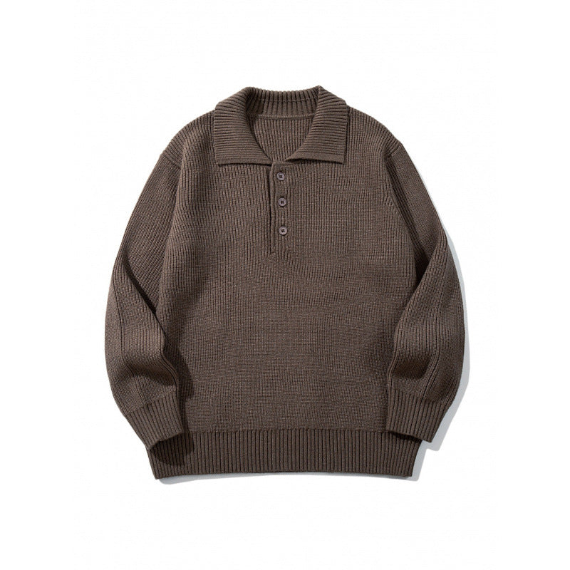 Men's fine-knit polo sweater with shirt collar, button placket, and ribbed hem Mune Fashion