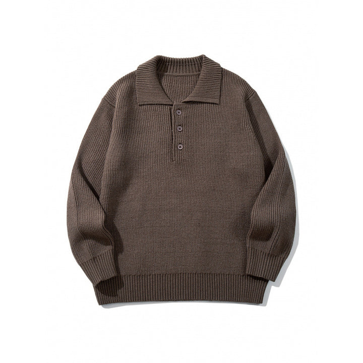 Men's fine-knit polo sweater with shirt collar, button placket, and ribbed hem Mune Fashion