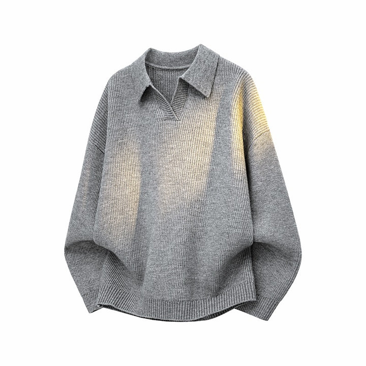 Women's Oversize Knit Polo with Open V-Neck, Raglan Sleeves & Extended Back Hem Mune Fashion