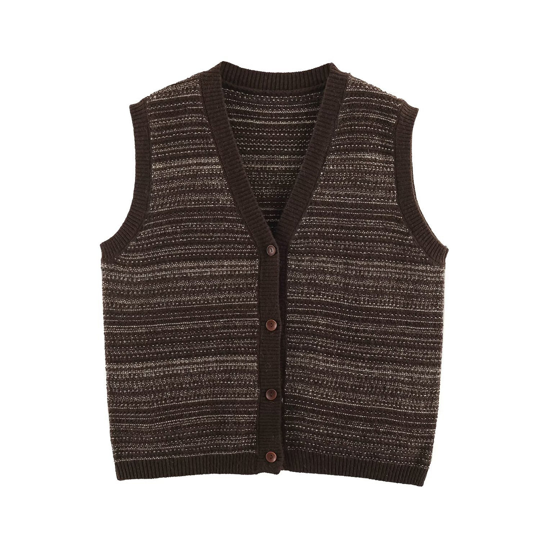 Men's Knitted Vest with V-Neck, Button Placket and Fine Textured Knit Mune Fashion