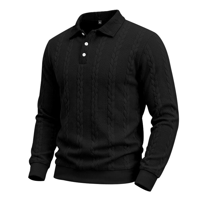 Men's Knitted Polo Sweatshirt with Cable Knit Pattern and Button Placket Mune Fashion