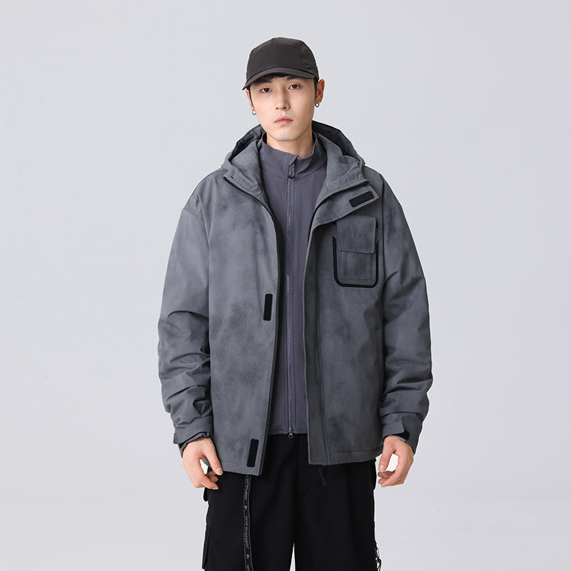 Men's minimalist technical shell jacket with hood and utility chest pocket Mune Fashion