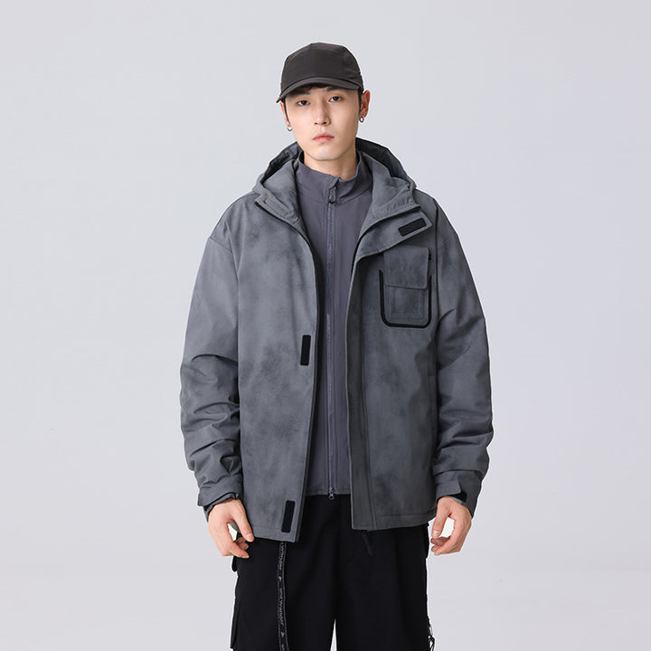 Men's minimalist technical shell jacket with hood and utility chest pocket Mune Fashion