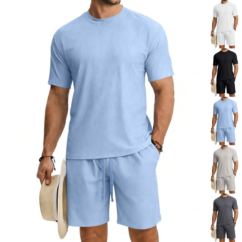 Men's short-sleeve shirt and Bermuda combination made of ribbed jersey with elastic drawstring waistband Mune Fashion