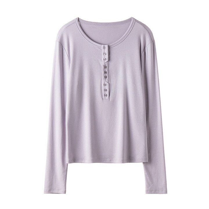 Women's Long Sleeve Henley Shirt made of fine jersey with decorative button placket Mune Fashion