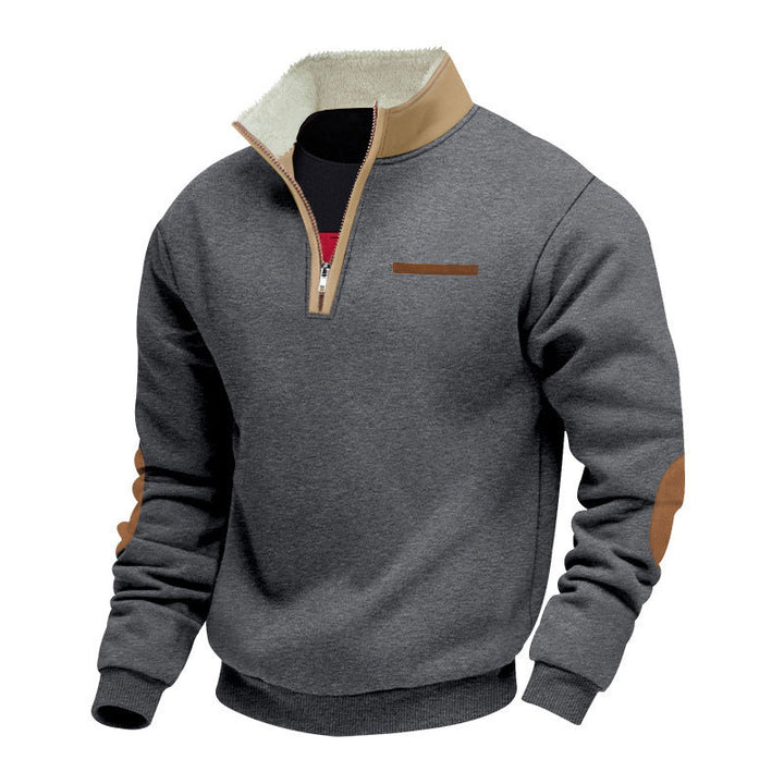 Men's half-zip troyer with teddy fleece collar and leather elbow patches Mune Fashion