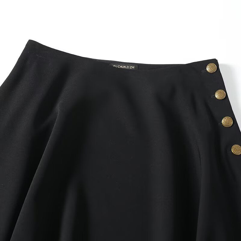 Women's maxi skirt with A-line, high waistband and decorative button placket Mune Fashion