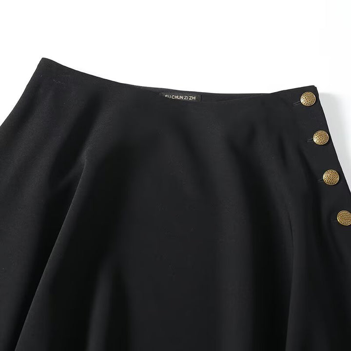 Women's maxi skirt with A-line, high waistband and decorative button placket Mune Fashion