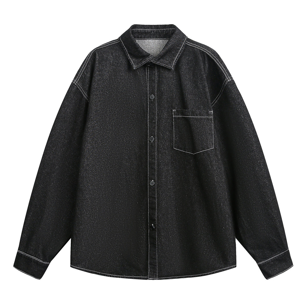 Unisex Loose fit denim shirt jacket with contrast stitching and patch breast pocket Mune Fashion