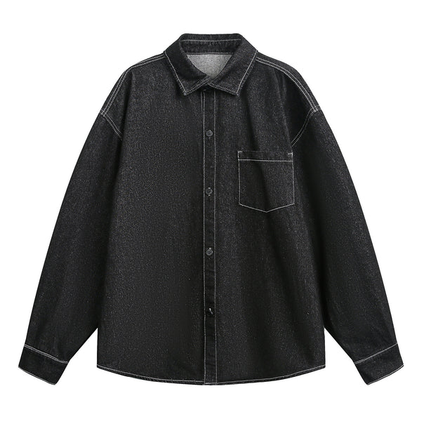 Unisex Loose fit denim shirt jacket with contrast stitching and patch breast pocket Mune Fashion