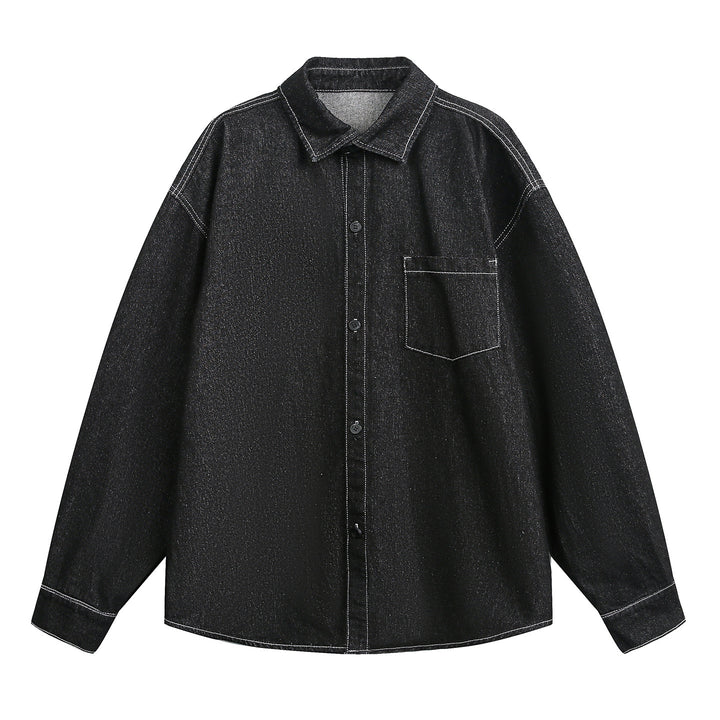Unisex Loose fit denim shirt jacket with contrast stitching and patch breast pocket Mune Fashion